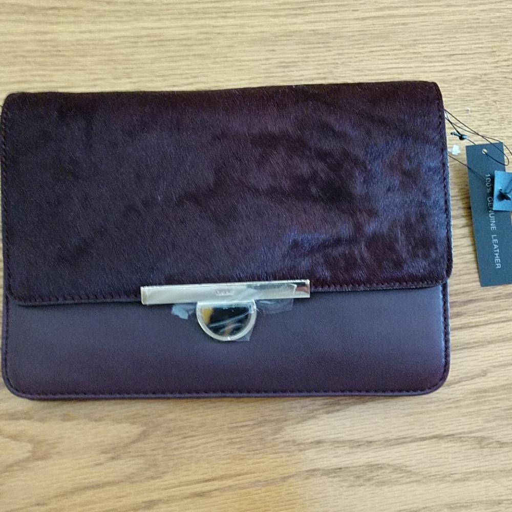 MSRP=$215 NWT FUR Rich SABLE Color Calf Hair DKNY DESIGNER Clutch & xBody strap